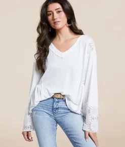 Daytrip Floral Lace Inset Top White Outlet