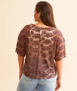 Tops | Daytrip Floral Lace Mesh Top Peppercorn