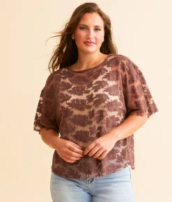 Tops | Daytrip Floral Lace Mesh Top Peppercorn