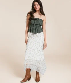 BaeVely Floral Lace Midi Skirt Cream Multi New