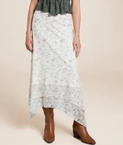 BaeVely Floral Lace Midi Skirt Cream Multi New