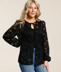 Tops | Daytrip Floral Lace Peplum Top Black