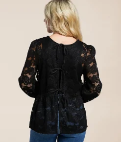 Tops | Daytrip Floral Lace Peplum Top Black