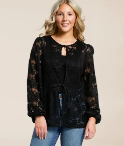Tops | Daytrip Floral Lace Peplum Top Black