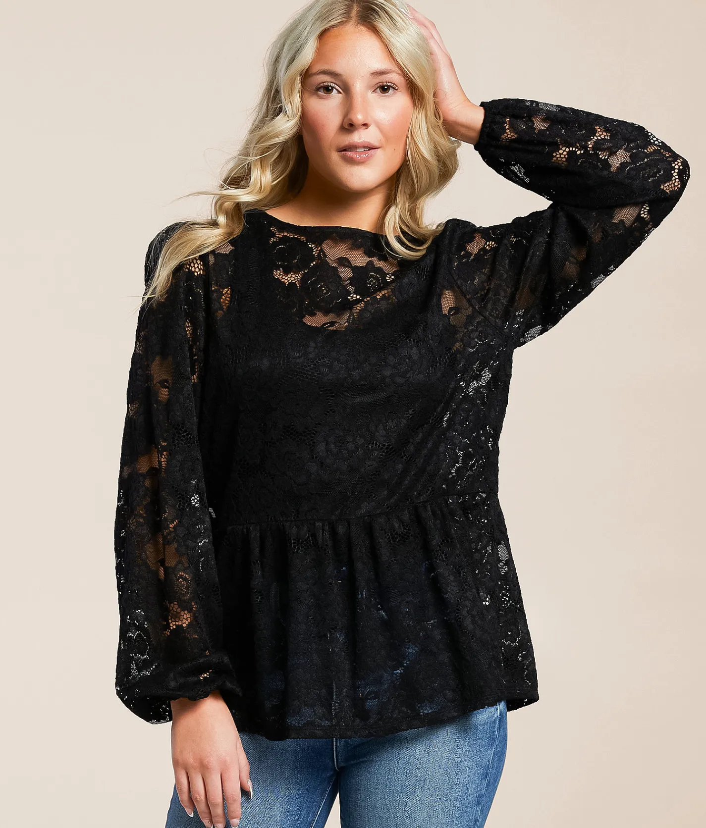 Tops | Daytrip Floral Lace Peplum Top Black