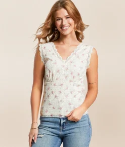 Tops | Willow & Root Floral Lace Tank Top Cream Multi