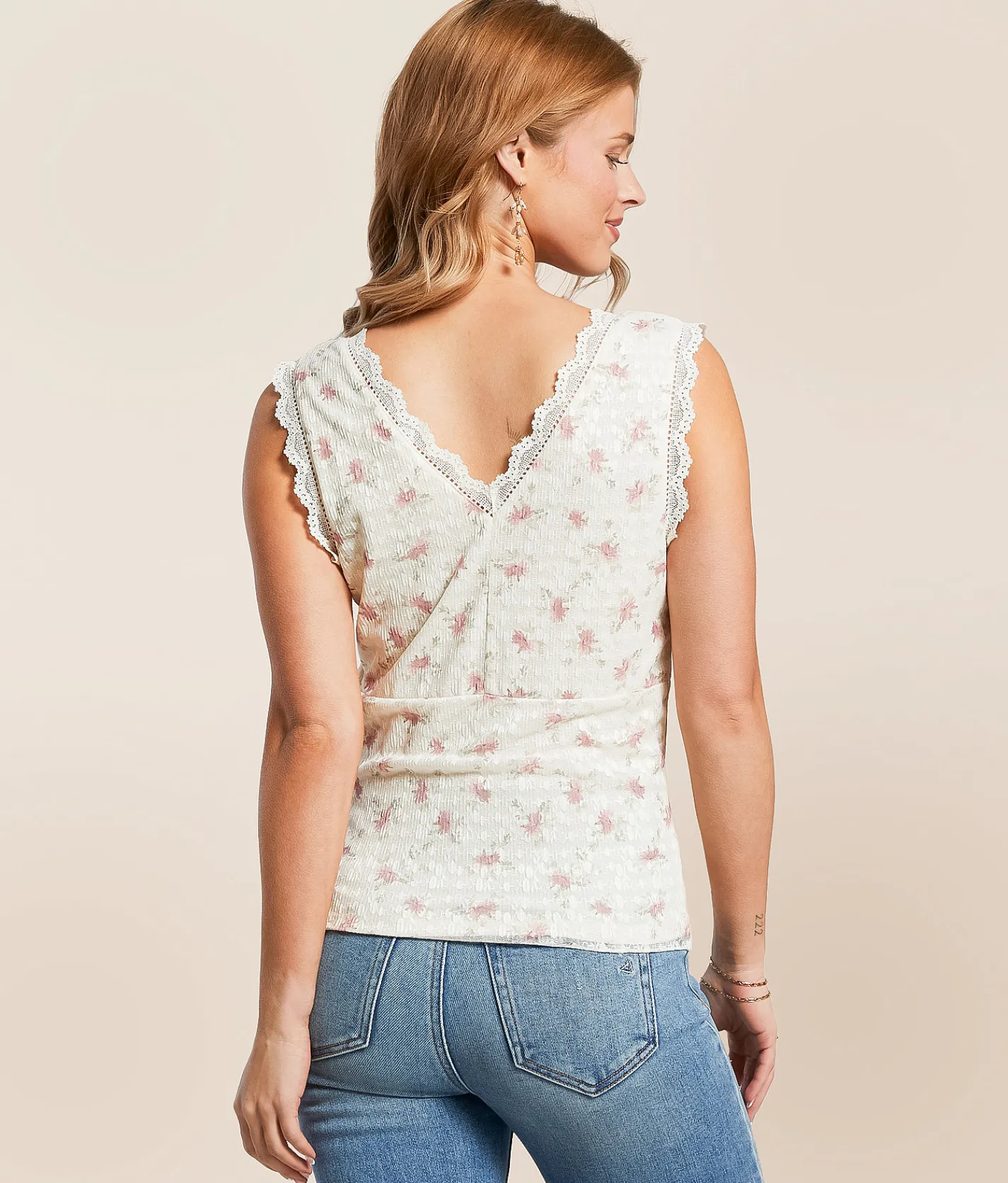 Tops | Willow & Root Floral Lace Tank Top Cream Multi