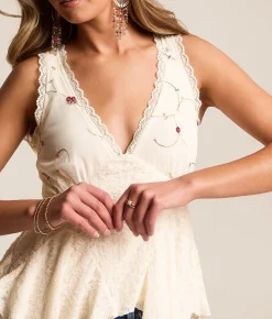 Willow & Root Floral Lace Tank Top Cream Best