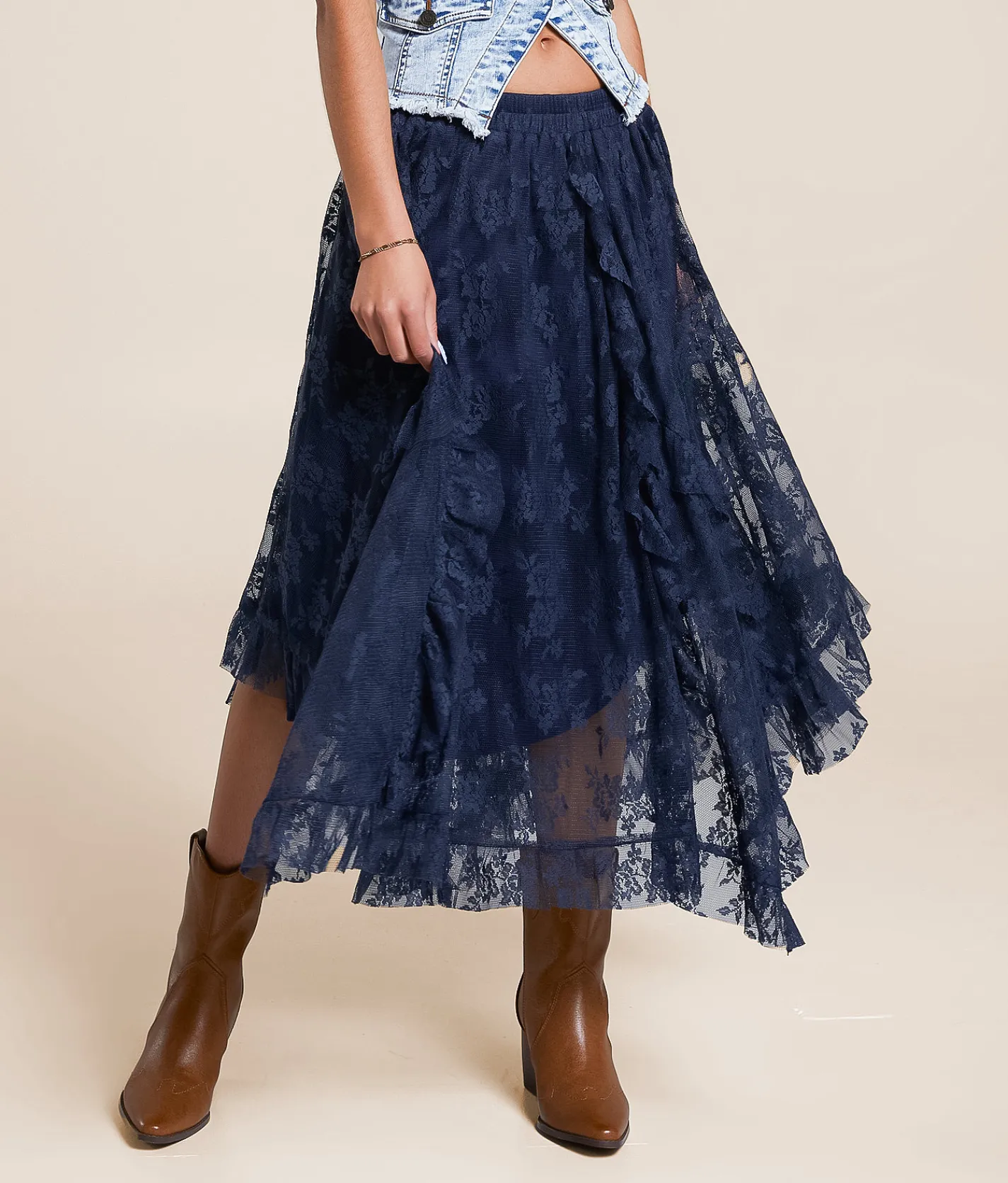 BaeVely Floral Lace Tiered Maxi Skirt Midnight Online