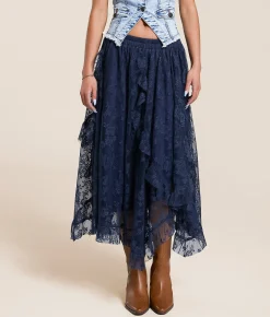 BaeVely Floral Lace Tiered Maxi Skirt Midnight Online