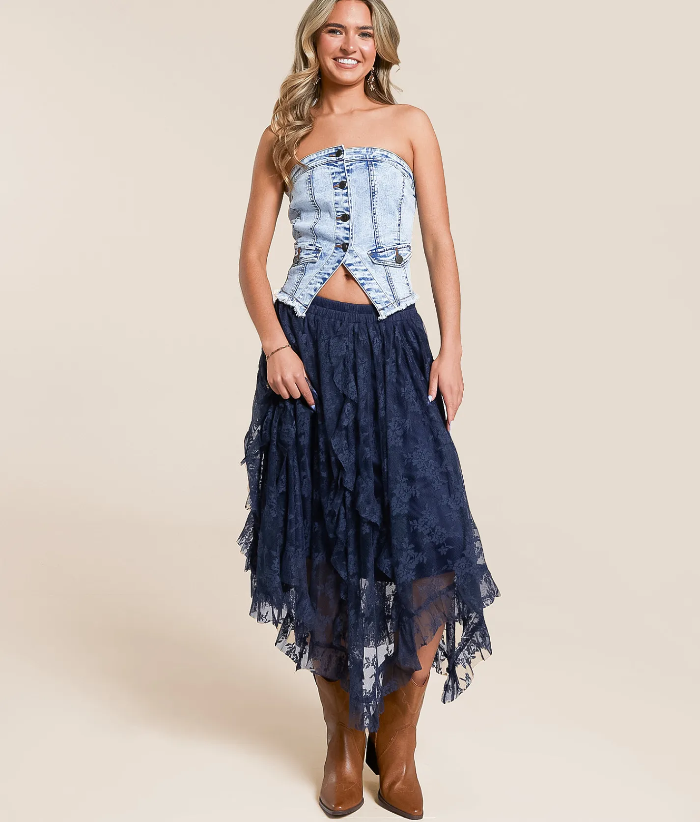 BaeVely Floral Lace Tiered Maxi Skirt Midnight Online