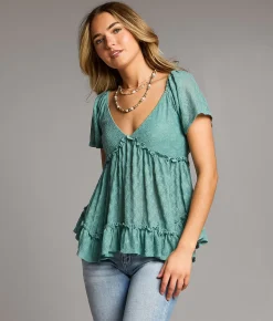 BKE Floral Lace Top Oil Blue Clearance