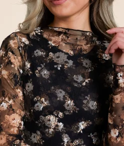 Willow & Root Floral Lace Top Black Taupe Outlet