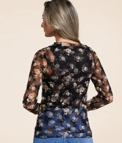 Willow & Root Floral Lace Top Black Taupe Outlet