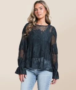 Tops | Daytrip Floral Lace Top Navy