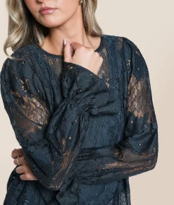 Tops | Daytrip Floral Lace Top Navy