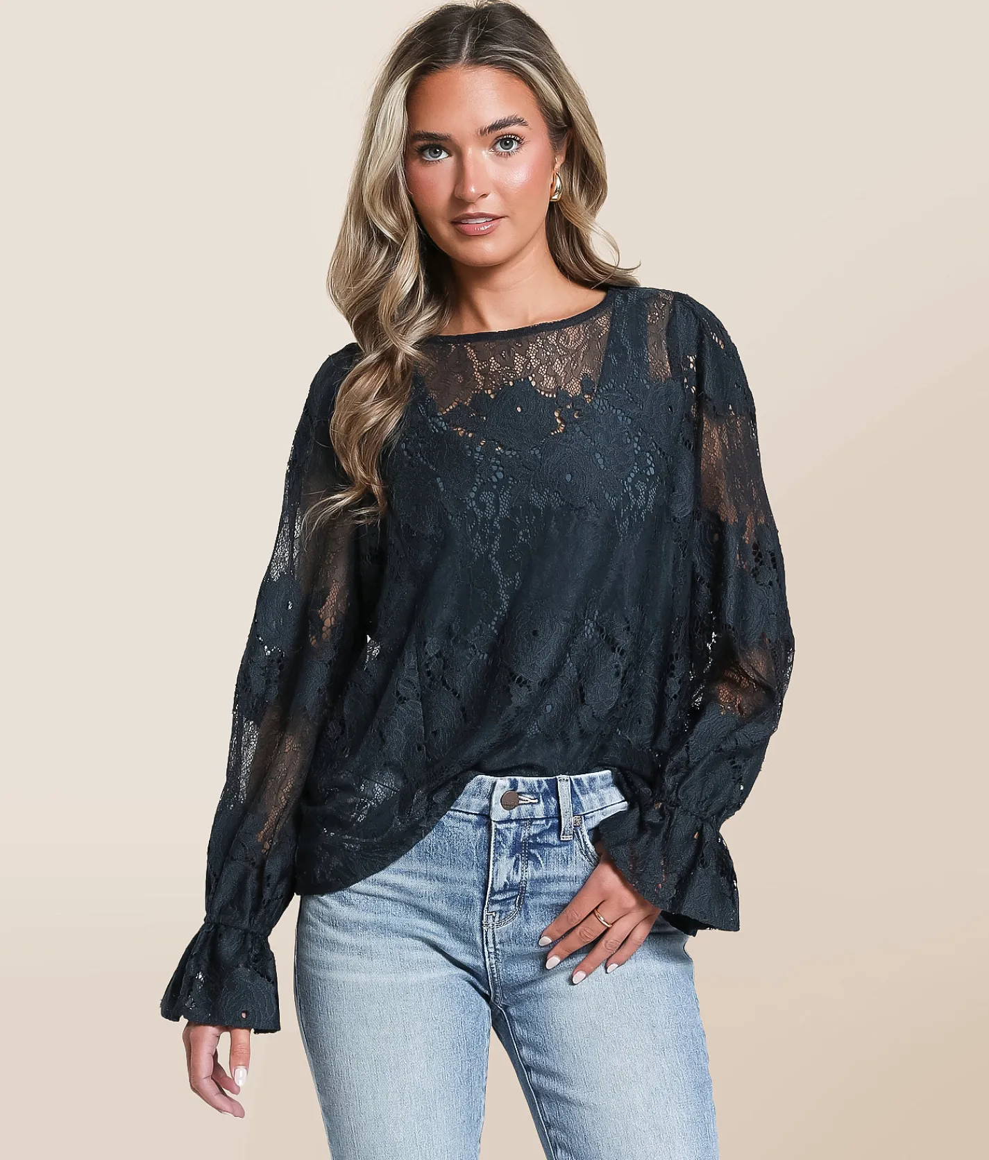 Tops | Daytrip Floral Lace Top Navy