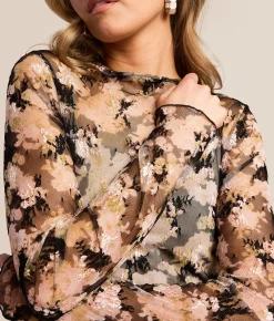 Willow & Root Floral Lace Top Black Taupe Best
