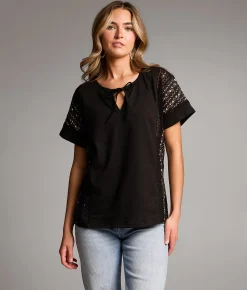 BKE Floral Lace Top Black Multi Best