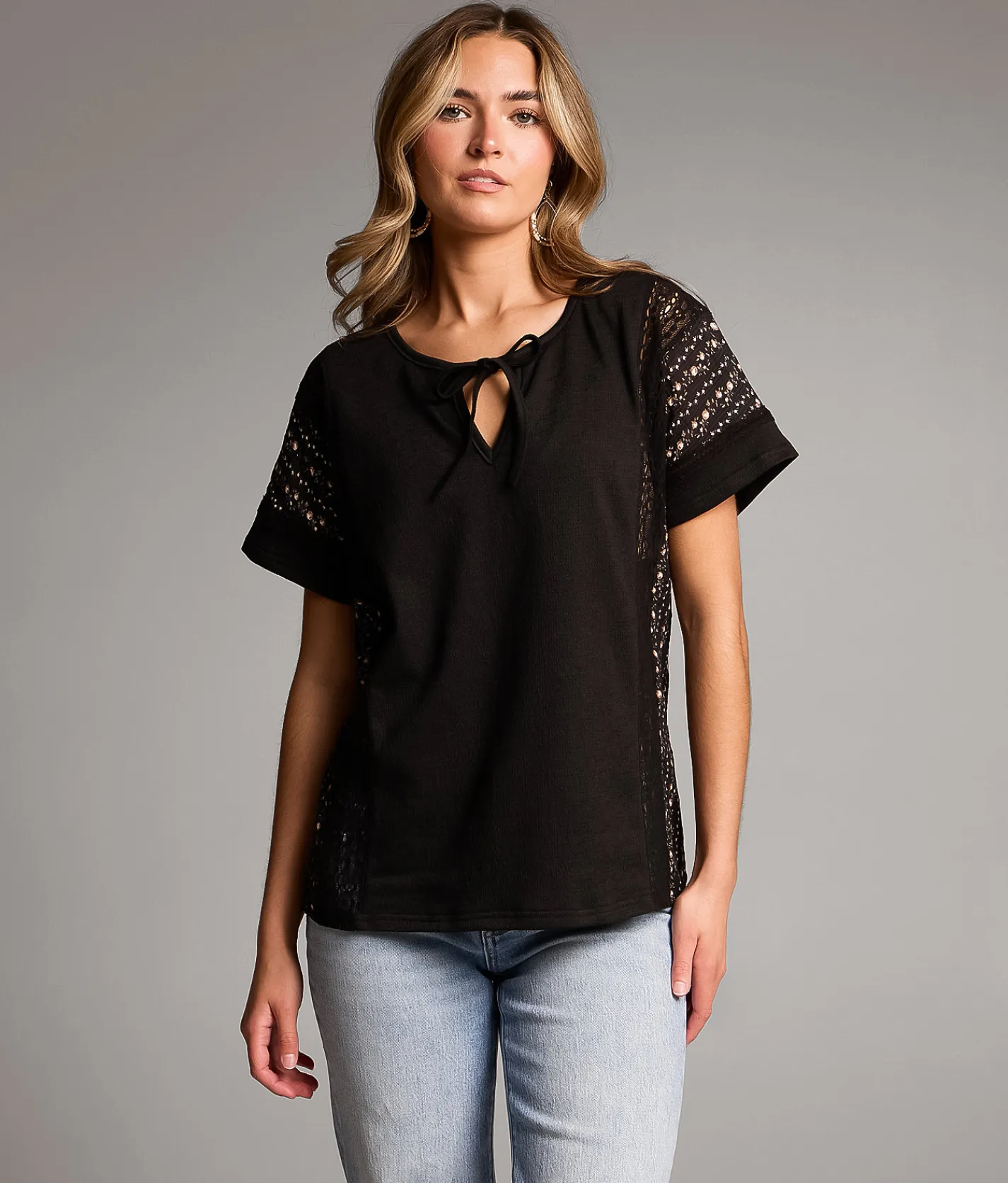 BKE Floral Lace Top Black Multi Best
