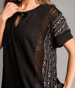 BKE Floral Lace Top Black Multi Best