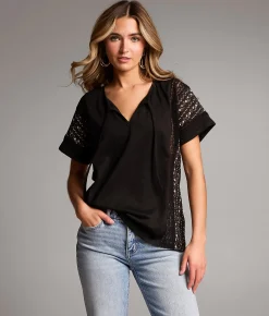 BKE Floral Lace Top Black Multi Best