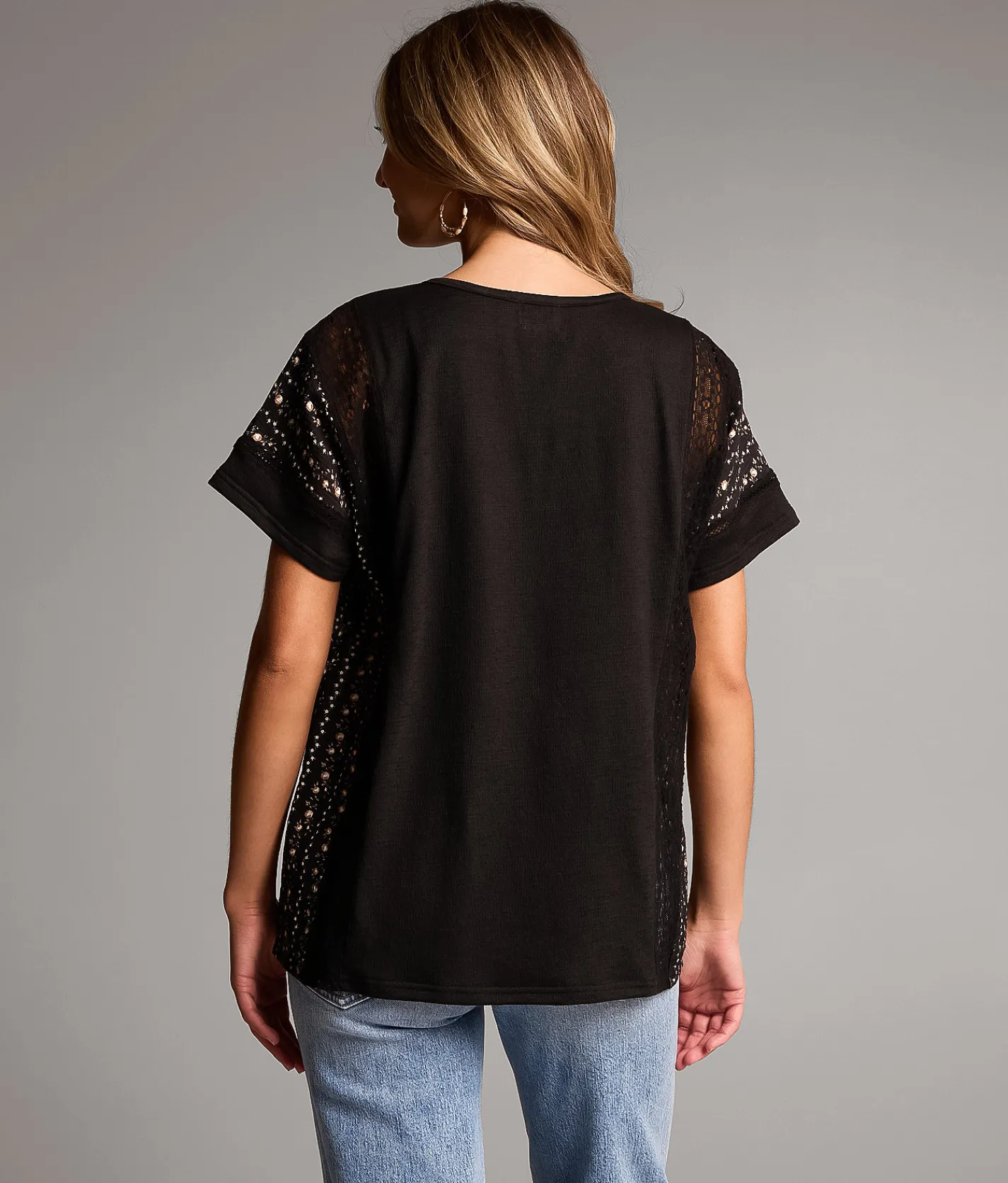 BKE Floral Lace Top Black Multi Best