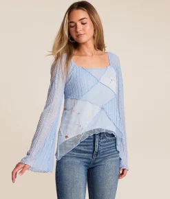 Willow & Root Floral Lace Top Blue Online
