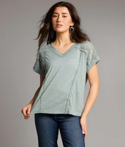 Tops | BKE Floral Lace Top Chinois Green
