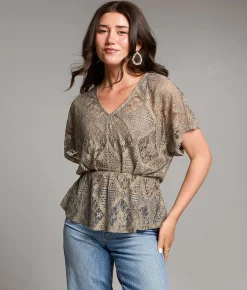 BKE Floral Lace Top Green Best
