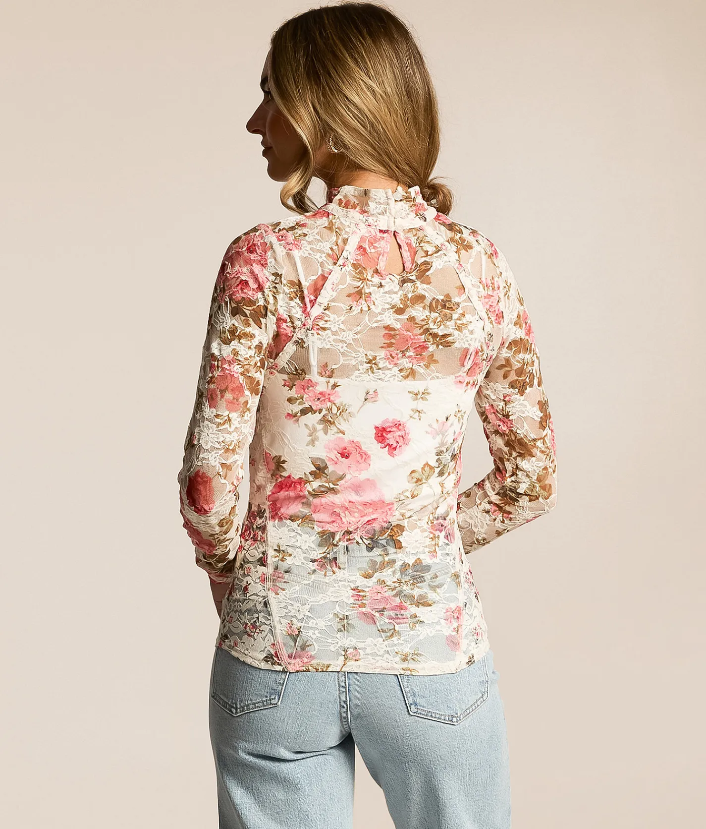 Willow & Root Floral Lace Top Cream Pink Clearance