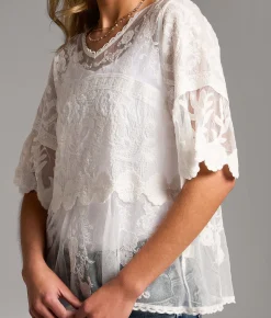 BKE Floral Lace Top White Hot