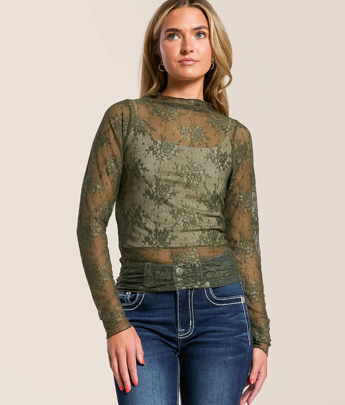 Tops | Willow & Root Floral Lace Top Thyme