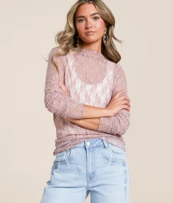 Tops | Willow & Root Floral Lace Top Mauve
