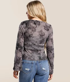 Tops | Willow & Root Floral Lace-Up Top Grey