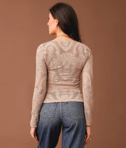 Tops | Gimmicks Floral Laser-Cut Cropped Top Cream