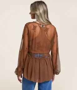 Tops | Daytrip Floral Mesh Empire Top Navy