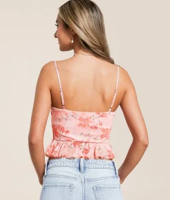 Tops | Willow & Root Floral Mesh Ruffle Tank Top Pink