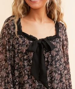 Tops | Daytrip Floral Mesh Top Black Multi