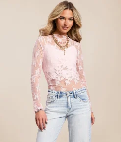 Tops | Willow & Root Floral Mesh Top Ballet Pink