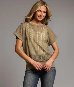 Tops | BKE Floral Mesh Top Vetiver