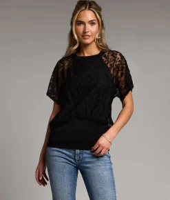 BKE Floral Mesh Top Black Discount
