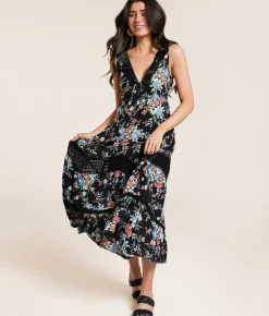 Dresses | Willow & Root Floral Midi Dress Black Floral