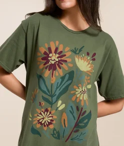 Modish Rebel Floral Mums Oversized T-Shirt Olive Online