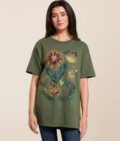 Modish Rebel Floral Mums Oversized T-Shirt Olive Online
