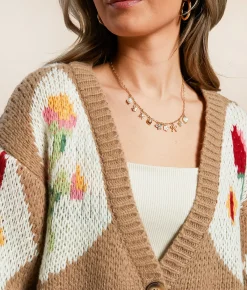 Bailey Rose Floral Patchwork Cardigan Sweater Tan Online