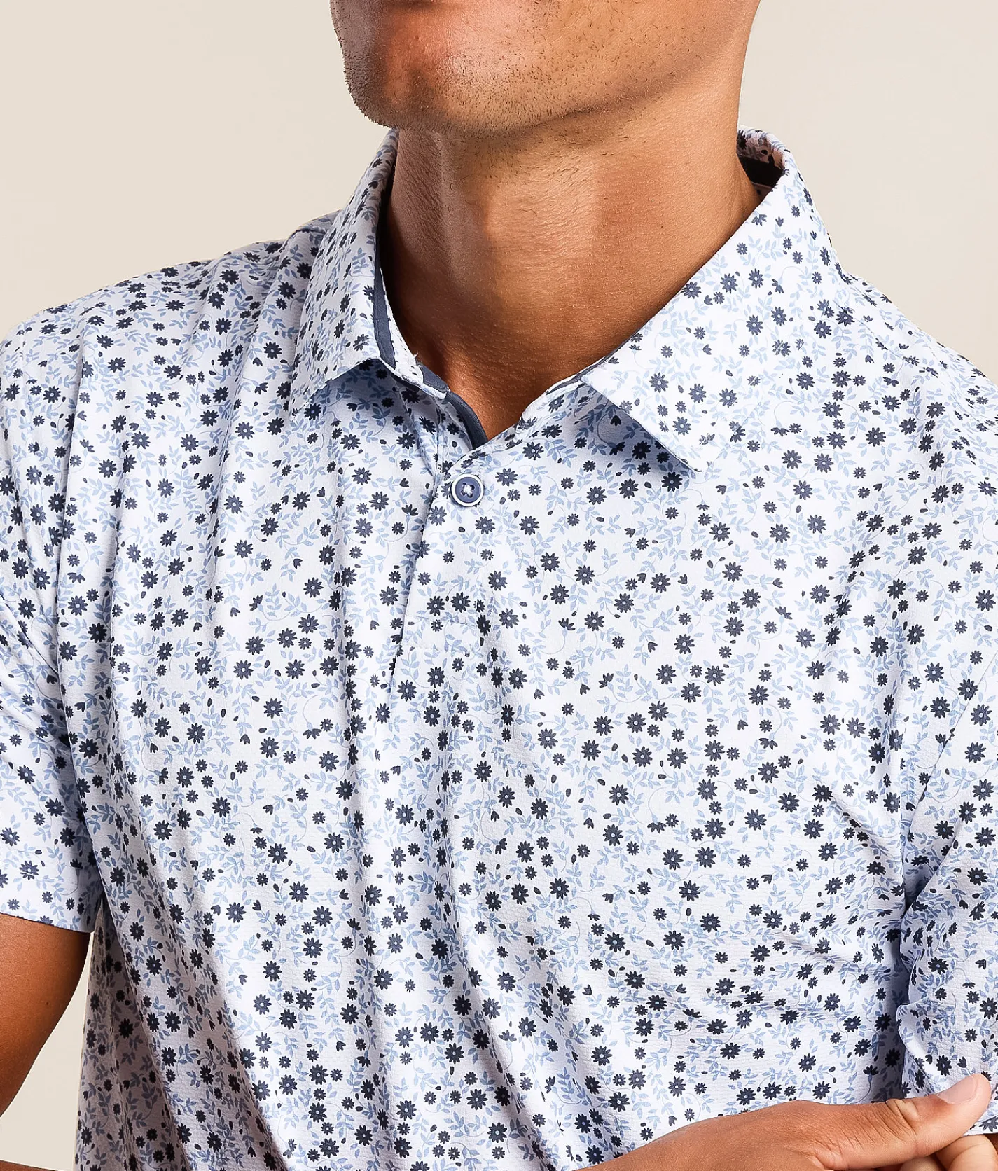 Tops | J.B. Holt Floral Performance Polo Ice Blue