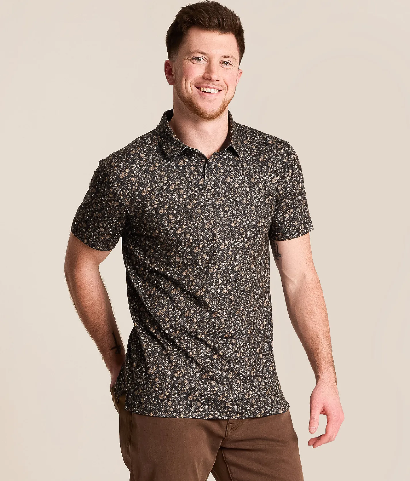 Tops | J.B. Holt Floral Performance Polo Black Brown
