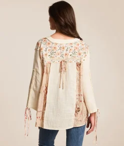 Tops | POL Floral Pieced Blouse Natural