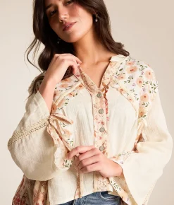 Tops | POL Floral Pieced Blouse Natural